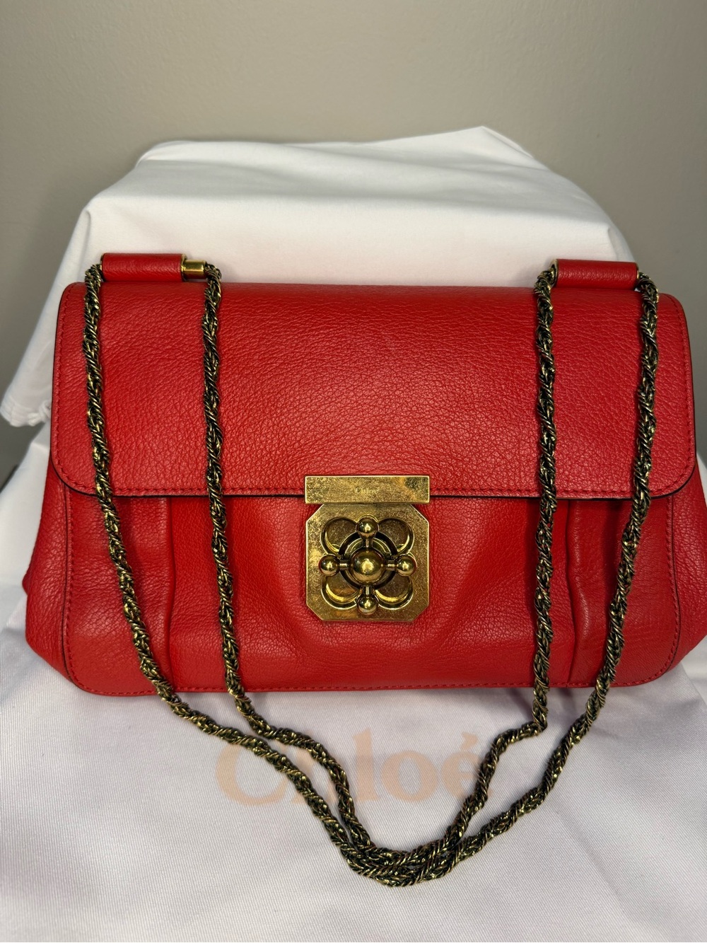 Chloe Red Elsie Calfskin Leather Shoulder Bag